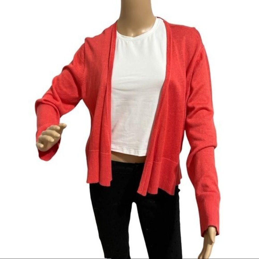 J.Jill Coral Linen Blend Knit Open Cardigan Size MP